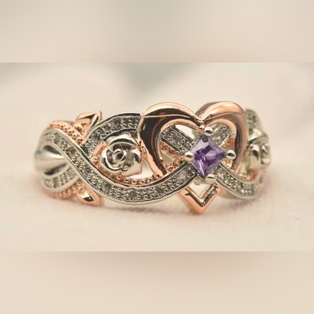 HP❤️New Women Fashion Rose Flower Love Heart Ring Sz 5